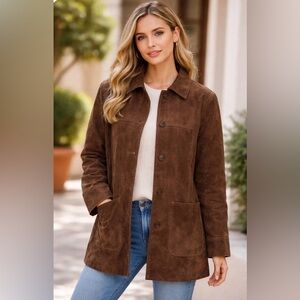 NWT Via Accenti Leather Duster Jacket Women A8 Brown Lined Western Suede Vintage